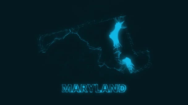 Plexus plochá mapa zobrazující stav Maryland ze Spojených států amerických na černém pozadí. USA. Plexusová mapa Marylandu — Stock video