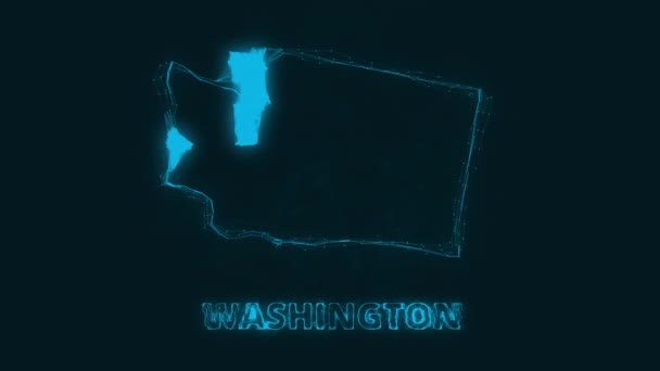 Plexus plochá mapa zobrazující stát Washington ze Spojených států amerických na černém pozadí. USA. Plexusová mapa Washingtonu — Stock video