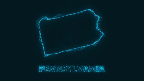 Plesso mappa piatta che mostra lo stato della Pennsylvania dagli Stati Uniti d'America su sfondo nero. Stati Uniti. Plesso mappa di Pennsylvania — Video Stock