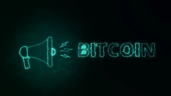 Megafone banner med text bitcoin. Plexus stil av gröna glödande prickar och linjer. Abstrakt illustration — Stockfoto