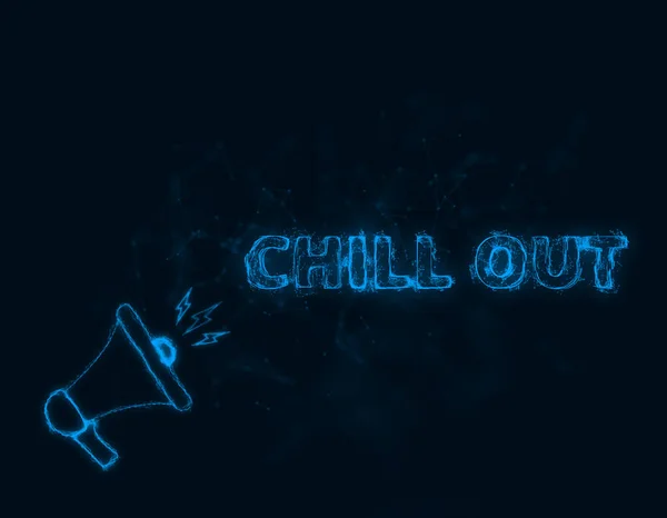 Megafone banner com texto chill out. Estilo plexo de pontos brilhantes azuis e linhas. Ilustração abstrata — Fotografia de Stock