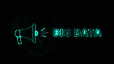 Büyük metin verili megafon afişi. Parlayan mavi noktalar ve çizgilerin pleksus biçimi