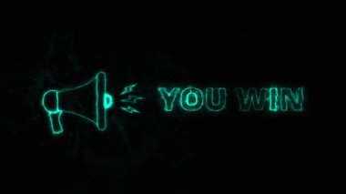 Kazandığın mesajla birlikte megafon afişi. Parlayan mavi noktalar ve çizgilerin pleksus biçimi