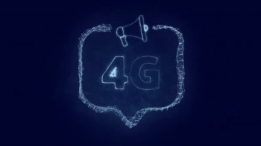Konuşma baloncuklu megafon pankartı ve metin 4G. Parlak yeşil noktalar ve çizgilerin pleksus biçimi