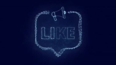 Konuşma baloncuklu megafon pankartı ve bunun gibi bir yazı. Parlak yeşil noktalar ve çizgilerin pleksus biçimi