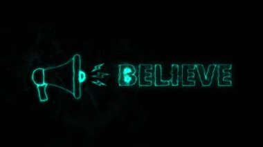 Metinli megafon pankartı. Parlak yeşil noktalar ve çizgilerin pleksus biçimi