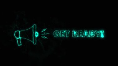 Metinli megafon afişi hazır olsun. Parlayan mavi noktalar ve çizgilerin pleksus biçimi