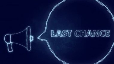 Konuşma baloncuklu megafon pankartı ve son bir şans. Parlak yeşil noktalar ve çizgilerin pleksus biçimi