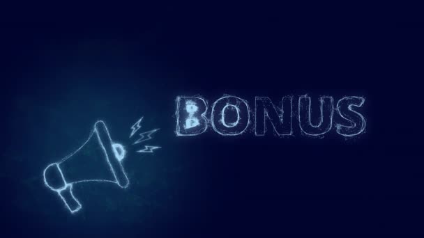Mesaj bonusuyla birlikte megafon afişi. Parlayan mavi noktalar ve çizgilerin pleksus biçimi — Stok video