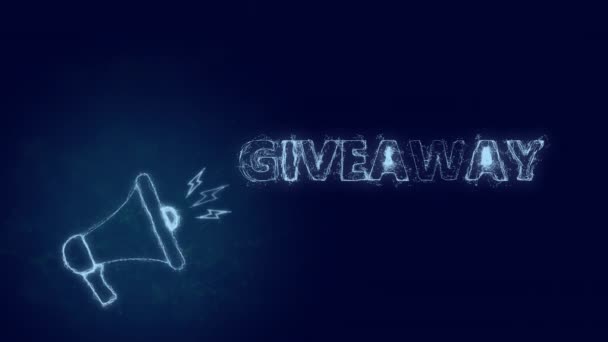 Megaphone banner με κείμενο giveaway. Plexus στυλ των μπλε φωτεινές κουκίδες και γραμμές — Αρχείο Βίντεο