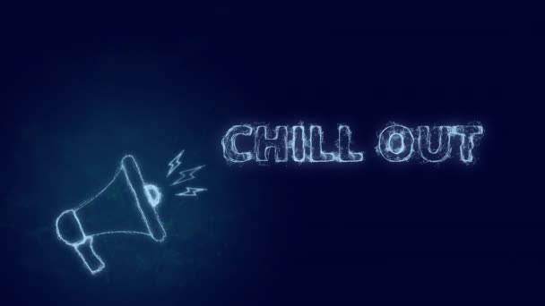 Banner de megáfono con texto chill out. Plexo estilo de azul brillante puntos y líneas — Vídeo de stock