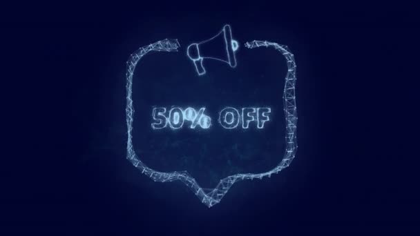 Megaphone banner with speech bubble and text 50 percent off. Plexus style of green glowing dots and lines — Stock Video