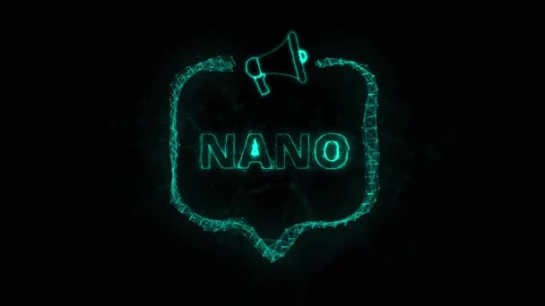 Πανό Megaphone με φούσκα ομιλίας και κείμενο nano. Plexus στυλ του πράσινου λαμπερό τελείες και γραμμές — Αρχείο Βίντεο