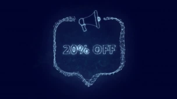 Megaphone banner with speech bubble and text 20 percent off. Plexus style of green glowing dots and lines — Stock Video