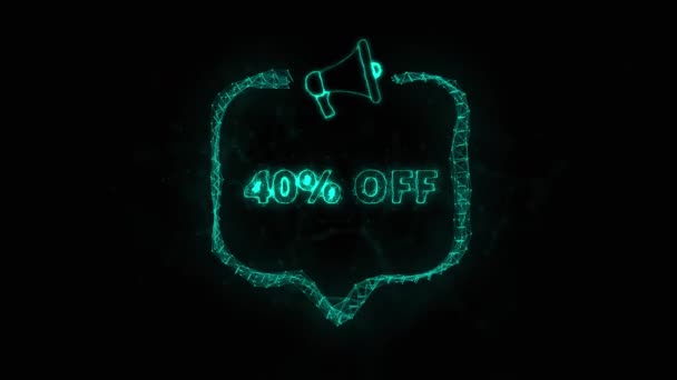 Megaphone banner with speech bubble and text 40 percent off. Plexus style of green glowing dots and lines — Stock Video