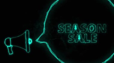 Konuşma balonu ve metin sezonu satışlı megafon afişi. Parlak yeşil noktalar ve çizgilerin pleksus biçimi