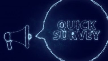 Konuşma baloncuklu megafon afişi ve hızlı bir metin anketi. Parlak yeşil noktalar ve çizgilerin pleksus biçimi