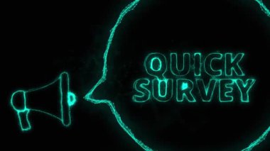 Konuşma baloncuklu megafon afişi ve hızlı bir metin anketi. Parlak yeşil noktalar ve çizgilerin pleksus biçimi