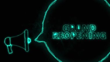 Konuşma baloncuklu megafon pankartı ve büyük açılış metni. Parlak yeşil noktalar ve çizgilerin pleksus biçimi