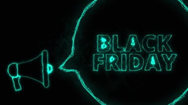 Megafon-Banner mit Sprechblase und Text Black Friday. Plexus-Stil aus grünen leuchtenden Punkten und Linien — Stockvideo