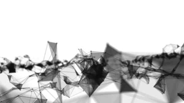 Plexus fantasy elvont technológia. Absztrakt geometriai háttér mozgó vonalakkal, pontokkal és háromszögekkel. Tudomány. Gyógyszer és technológia — Stock Fotó