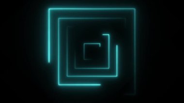 Soyut dikişsiz ilmek neon karesi. Mavi neon kare yüksek teknolojili arka plan dikişsiz döngü. 3B Video Canlandırması