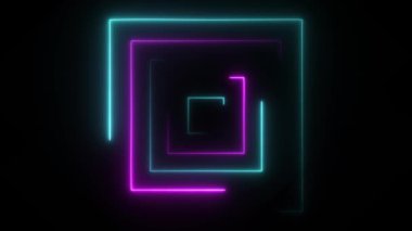 Soyut dikişsiz ilmek neon karesi. Mavi ve mor neon kareli yüksek teknolojili arka planda kusursuz döngü. 3B Video Canlandırması