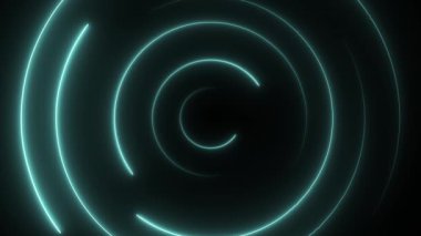 Soyut, dikişsiz, neon döngülü daire. Mavi neon daireler yüksek teknolojili, arka planda kusursuz döngü. 3B Video Canlandırması