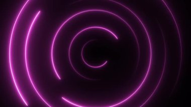 Soyut, dikişsiz, neon döngülü daire. Mor neon daireler yüksek teknolojili, kusursuz arka plan döngüsü. 3B Video Canlandırması