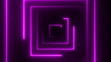 Soyut dikişsiz ilmek neon karesi. Mor neon kareli yüksek teknolojili arka plan dikişsiz döngü. 3B Video Canlandırması