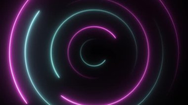 Soyut, dikişsiz, neon döngülü daire. Mavi ve mor neon daireler yüksek teknolojili hareketli arka plan dikişsiz döngü. 3B Video Canlandırması