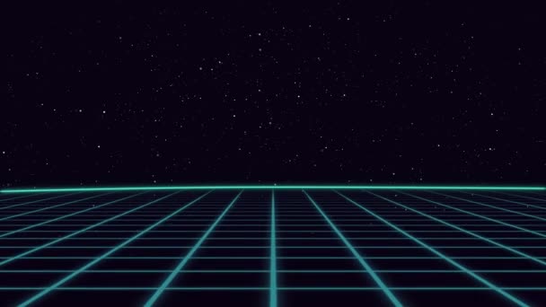 Retro 80s Animace pozadí smyčky s modrými neonovými mřížkami a liniemi — Stock video