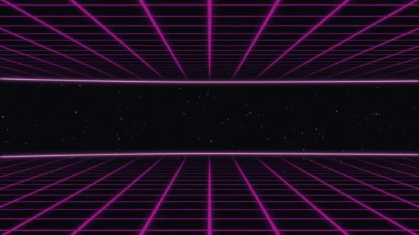 Retro futuristic 1980s glowing synthwave cyberpunk animated grid — Stockvideo