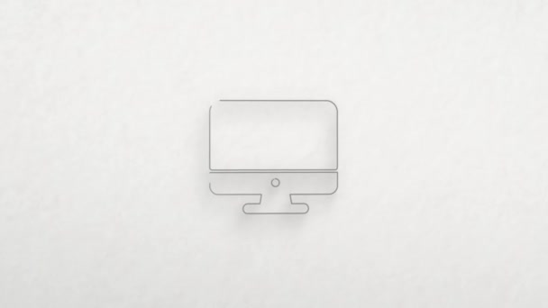 Computer monitor icon with color drawing effect. Doodle animation. 4K — Vídeo de stock