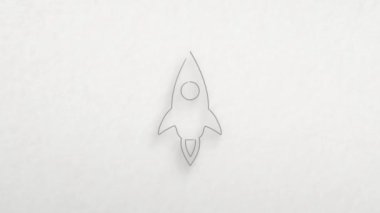 Renkli çizim efektli bir roket gemisi simgesi. Karalama animasyonu. 4K