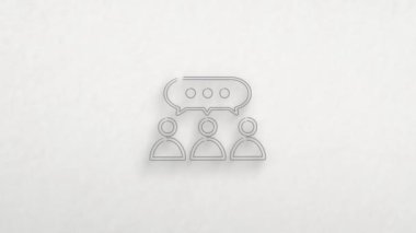 Renk çizim efektli balon konuşma ikonu olan insanlar grubu. Karalama animasyonu. 4K