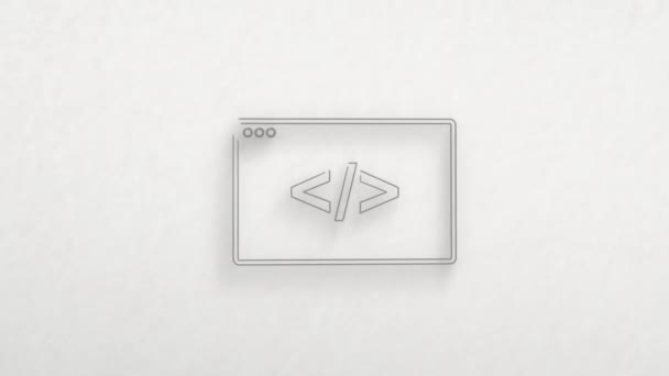 Code browser icon with color drawing effect. Doodle animation. 4K — Vídeo de stock