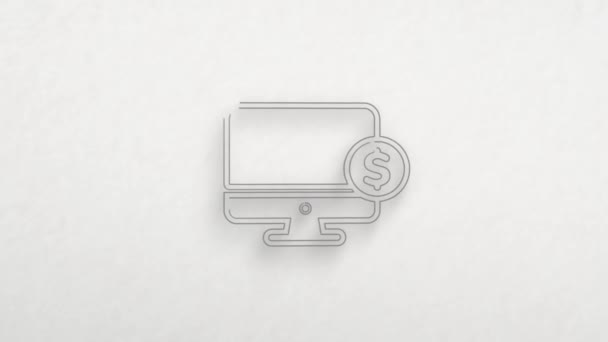 Computer monitor with dollar icon with color drawing effect. Doodle animation. 4K — Vídeo de Stock