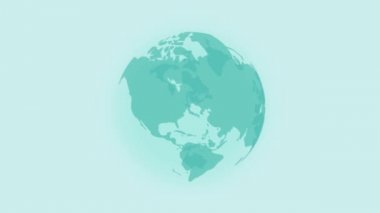 Digital earth globe rotation animation. Spinning planet isolated on blue background