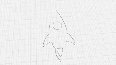 Renkli çizim efektli bir roket gemisi simgesi. Karalama animasyonu. 4K