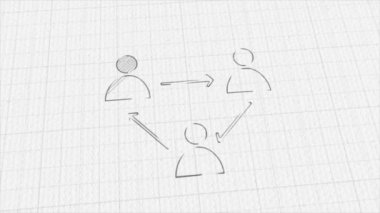 Renk çizim efektli üçgen ekran simgesinde okları olan kullanıcı grubu. Karalama animasyonu. 4K