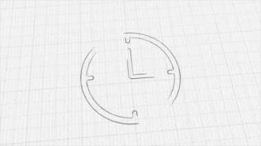 Clock icon with color drawing effect. Doodle animation. 4K