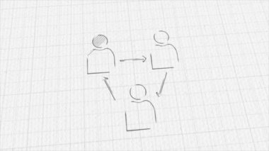 Renk çizim efektli ok simgesi olan kullanıcı grubu. Karalama animasyonu. 4K