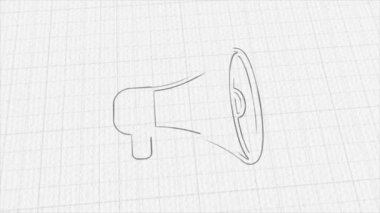 Renk çizim efektli megafon simgesi. Karalama animasyonu. 4K