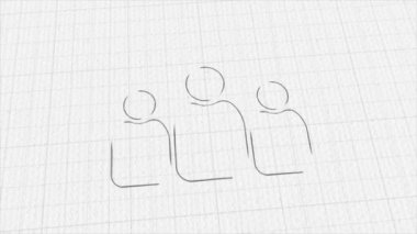 Three people icon with color drawing effect. Doodle animation. 4K