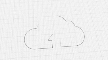 Renk çizim efektli bulut yükleme simgesi. Karalama animasyonu. 4K