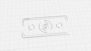 Banknote dollar icon with color drawing effect. Doodle animation. 4K