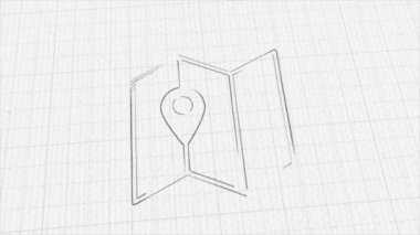 Map navigation icon with color drawing effect. Doodle animation. 4K