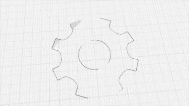 Renkli çizim efektli dişli tekerlek simgesi. Karalama animasyonu. 4K