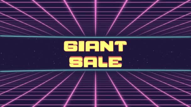 Giant Sale Title Animated Retro Futuristic 80s 90s Style. Animation squares and retro background — Vídeo de stock